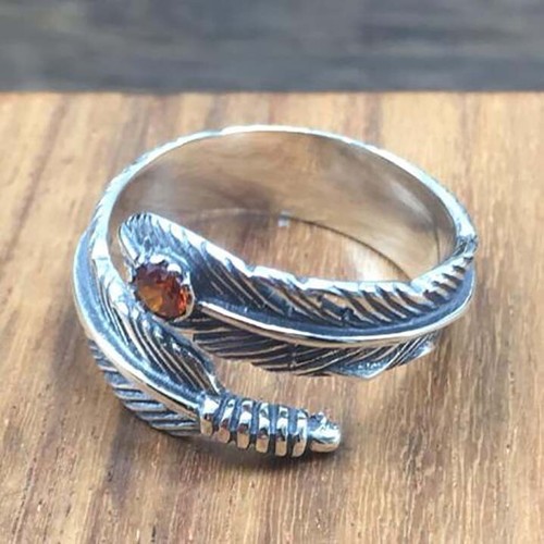 925 Sterling Silver Zircon Gemstone Feather Ring Vintage Thai Silver Adjustable - Picture 9 of 9