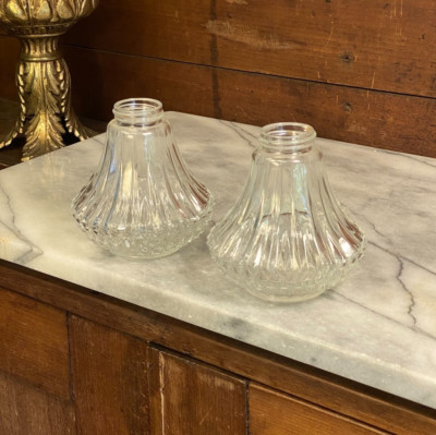 Vintage Lamplight Farms 2 Crystal Diamond Point Oil Lamp Base Austria ~ Set of 2
