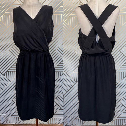 Derek Lam 10 Crosby Black Silk Criss Cross Back Sleeveless Midi Dress Size 4