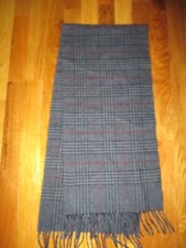 Vintage Blue Black Red Glen Plaid Fringed 100 Cashmere0 Scarf 50" West Germany