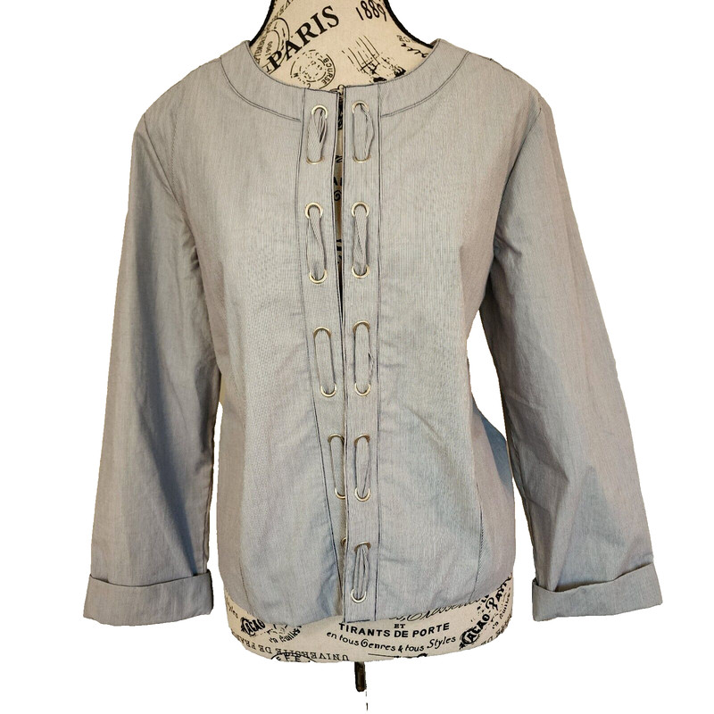 CHRISTOPHER & BANKS gray cotton striped cardigan blazer- size M