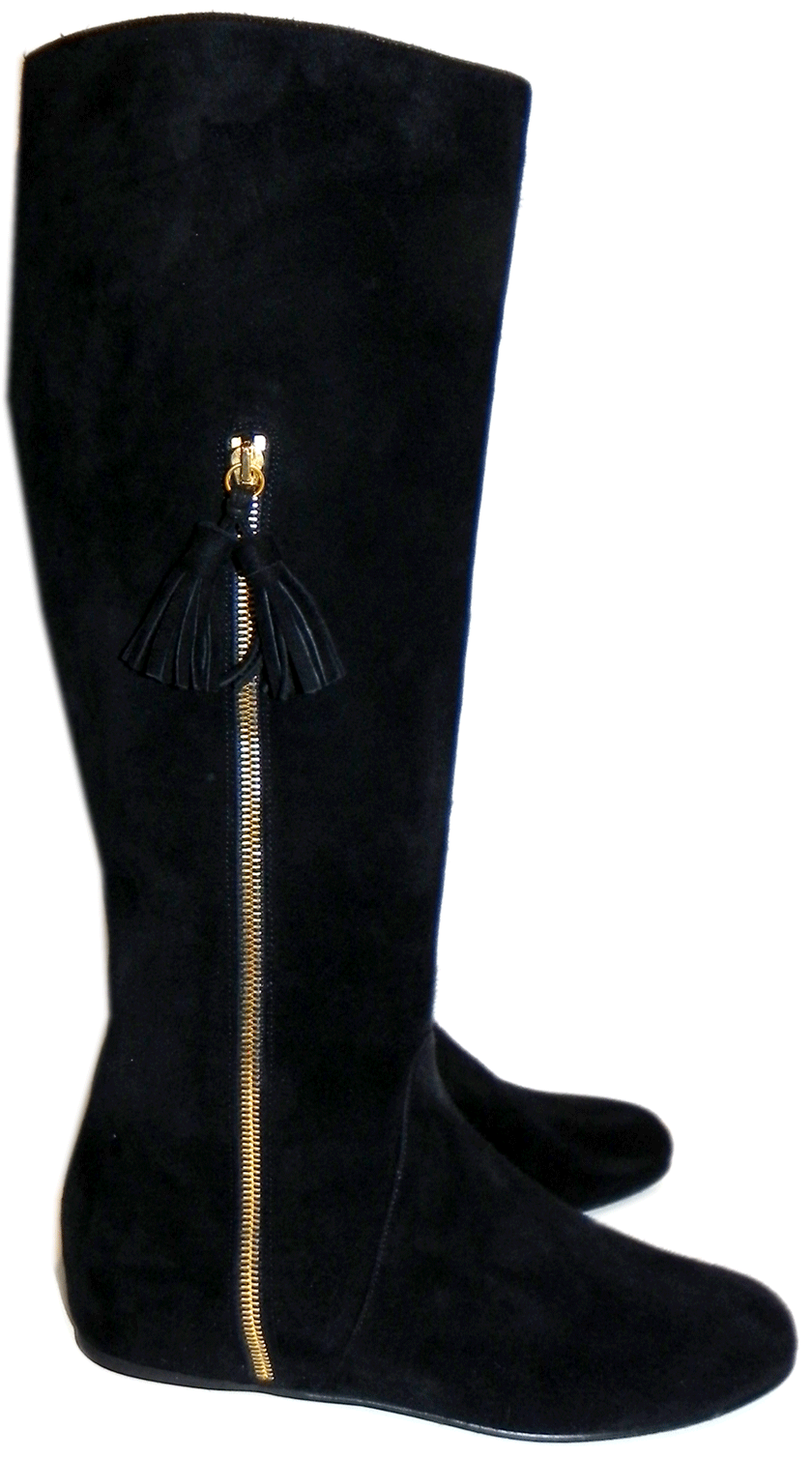 695 Stuart Weitzman bota Tass Cuña Oculta Negro Gamuza oro Cremallera Botín 7.5 695 Stuart Weitzman bota Tass Cuña Oculta Negro Gamuza oro Cremallera Botín 7.5