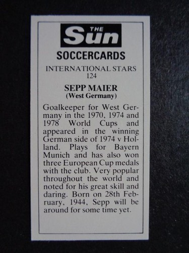 The Sun Soccercards 1978-79 - Sepp Maier - West Germany #124 - Picture 2 of 2