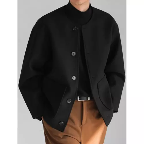 Hombres Moda Chaqueta de Lana Abrigo Ligero Ropa Deportiva Botón Informal Rompevientos - Imagen 3 de 14