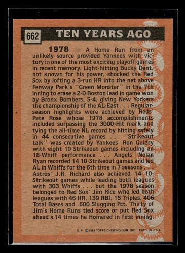 1988 Topps Baseball #662 Jim Rice Mint+ Turn Back The Clock Boston Red Sox QTY - Picture 2 of 2