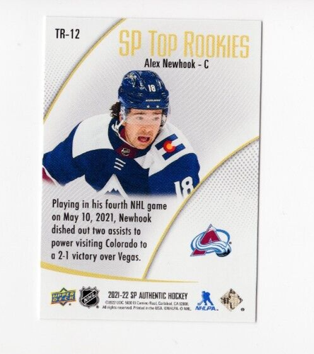 2021-22 UD SP Authentic Alex Newhook #TR-12 SP Top Rookies Colorado Avalanche - Picture 2 of 2