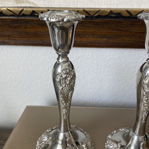 Pair of Godinger Silver Plate Baroque ORNATE 8 1/2''Candle Stick Holders GUC - Picture 2 of 13