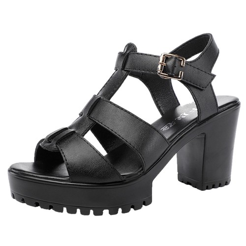 Damen Sandalen High Heels Aushöhlen Roma Schuhe Blockabsatz Freizeit Slingback Pumps - Bild 5 von 8