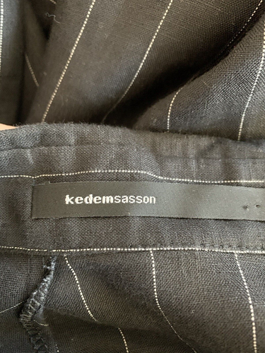 Kedem Sasson minimalistisches Kleid schwarz gestreiftes Leinen - Größe Large übergroß - Bild 5 von 5