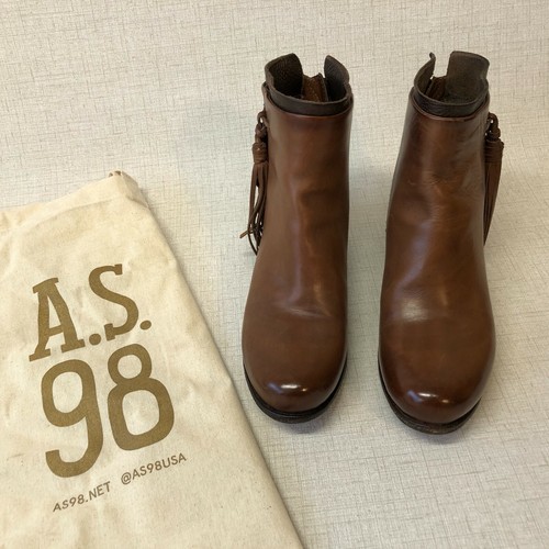 A.S. 98 Sleek Fringe Brown Leather Ankle Booties Boots Smooth And NEW Size 37 - Imagen 3 de 12