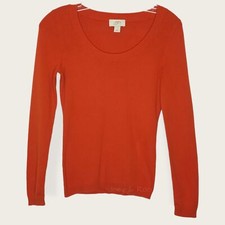 Ann Taylor Loft XS Red Orange Scoop Neck Lightweight Sweater Top Long Sleeve