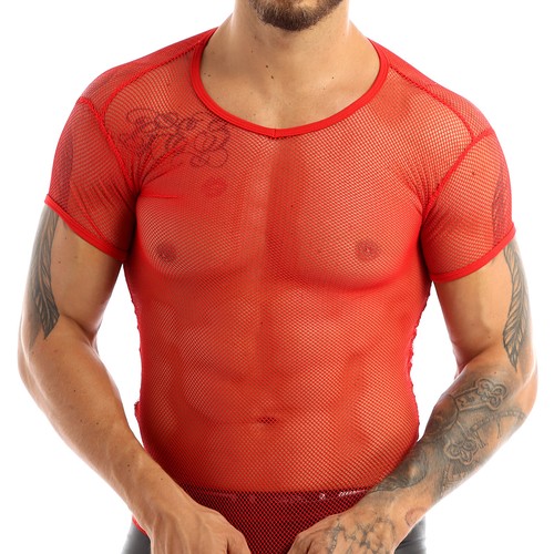 Men Sheer Fishnet T-Shirt Muscle Tops Training Shirt Fitness Sportswear Clubwear - Picture 22 of 36