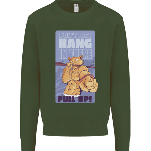 Pull Up Funny Cat Gym Training Kids Sweatshirt Jumper - Picture 67 of 97