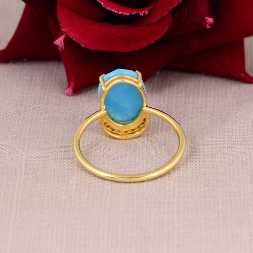Shiny 18K Yellow Gold Plated Turquoise & Zircon Prong Set Stacking Ring For Her - Picture 4 of 13