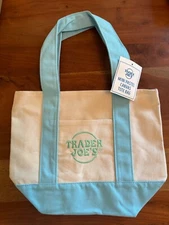 NEW Trader Joes Mini Canvas Tote Bag Light Blue
