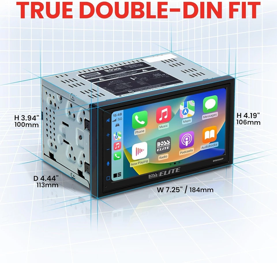 Boss 6.75" Touchscreen Double Din Car Stereo Receiver Apple CarPlay Android Auto - Image 3 of 4