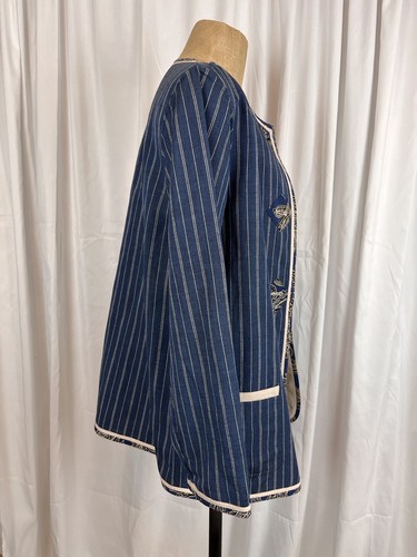 Koos of Course! Reversable Linen Blend Summer Jacket Blue Stripe & Taupe Size S - Picture 5 of 11
