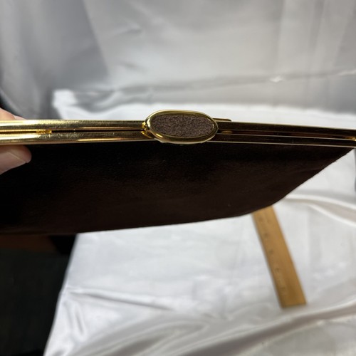 Vintage Etra Suede Brown Hinged Clutch Purse Wristlet Chain Clasp Gold Tone NICE - Picture 5 of 9