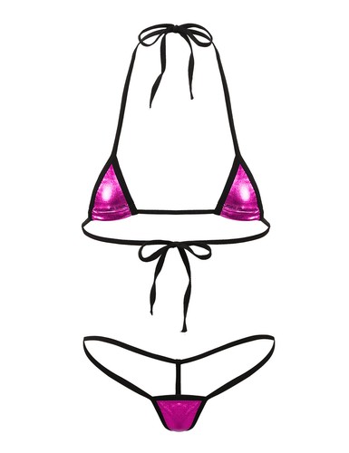 Damen Micro Bikini Set Glänzend BH Oberteil Mini G-String Badeanzug Tanga Dessous - Bild 45 von 131