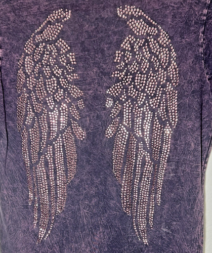 Sinful By Affliction ANGEL WING Woman sz M Grunge Y2k Rhinestone T shirt RARE - Picture 2 of 6