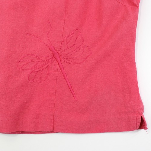Basic Editions Pink Sleeveless Back Button Top Size 18 Embroidered Dragonfly - Picture 5 of 12