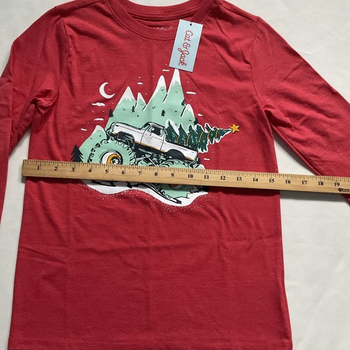 Cat &Jack Boys' Christmas Truck Tree Graphic Long Sleeve T-Shirt M 8-10 - Picture 3 of 6