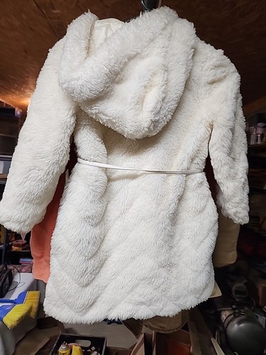 Vtg Sears Girls Sz 6 Winter Warm Church Coat Lined Hood Zipper Belt USA 1970s - Picture 3 of 10