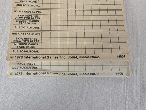 Uno Score Pad Double Score Cards (Front/Back) 1978 Vintage Two Pads Family Game - Picture 5 of 6