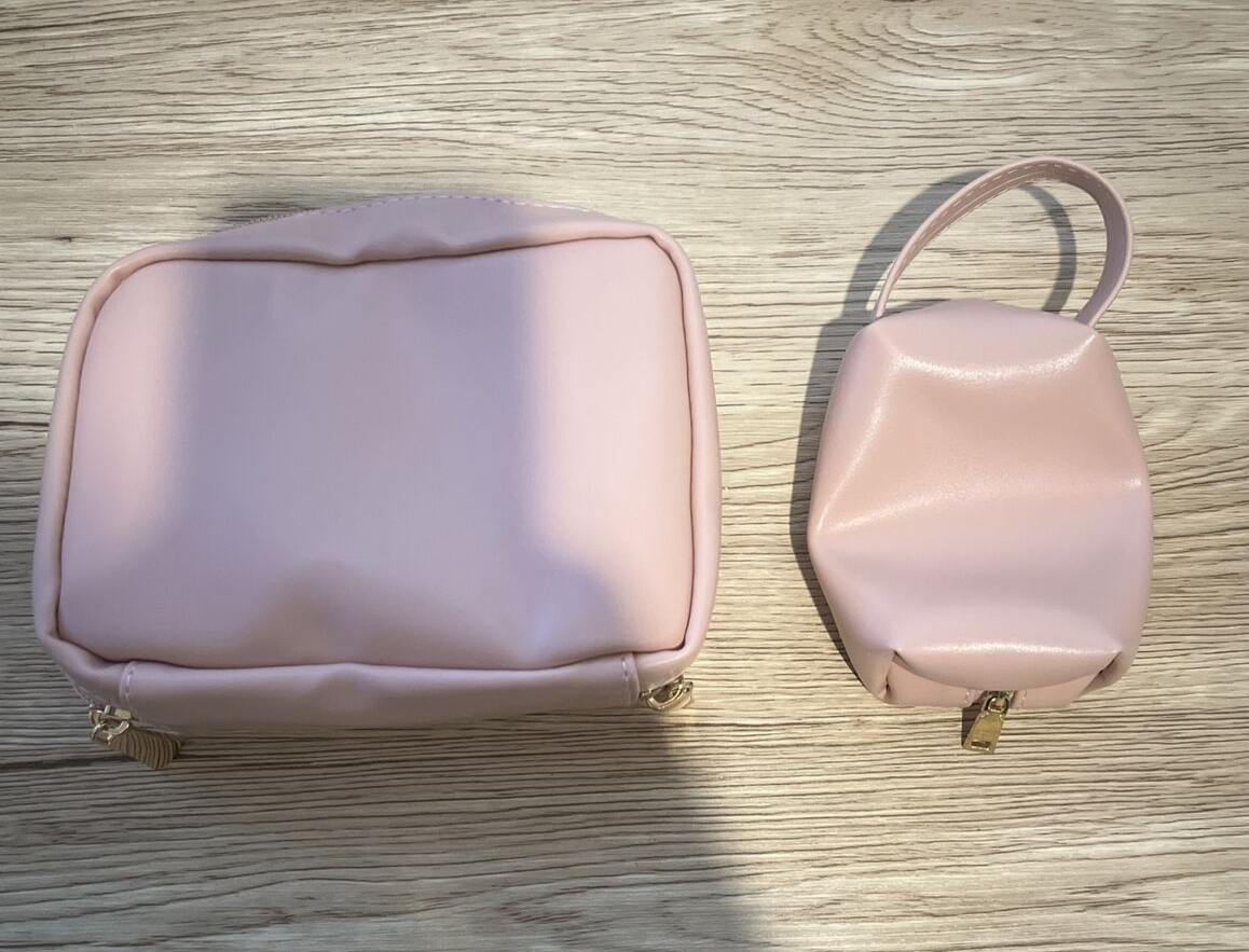 2-Pc Set SMALL MINI Makeup Bag for Women Wide-open Pouch Pink NEW