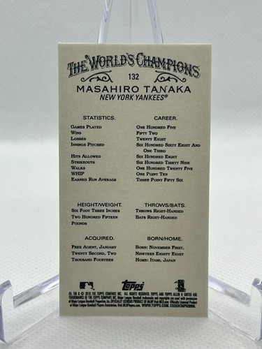 MASAHIRO TANAKA 2018 Topps Allen & Ginter's #132 MINI Gold Bordered Parallel - Picture 2 of 2