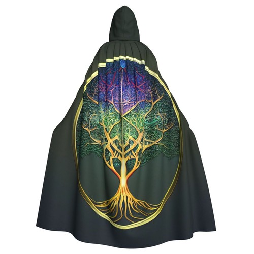 Yggdrasil Tree Of Life Celtic Cloak Cape Hooded Elf Witch Wicca Medieval Robe - Picture 8 of 27