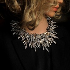 Superbo Grandi Collana Corto Dorato Antico Ramo Albero Pavé Strass XL1