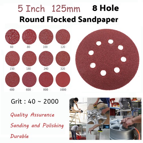5"125mm Sanding Discs Hook Loop 8Hole Orbital Sander Paper Sandpaper 40-2000Grit - Picture 1 of 20