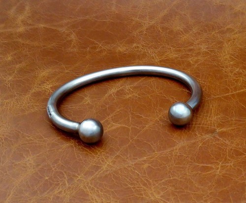 Men's "Ball Torque Oxidised Silver" Solid 925 Sterling Silver, Bangle, Bracelet, - Picture 2 of 12