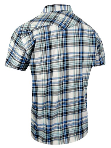 Western Plaid Shirt Short Sleeve Mens Pearl Snap Up Flap Pockets Casual Colors - Picture 71 of 152