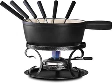 Cast Iron Cheese Fondue Pot Set, Swiss Traditional Cast Iron Fondue Set