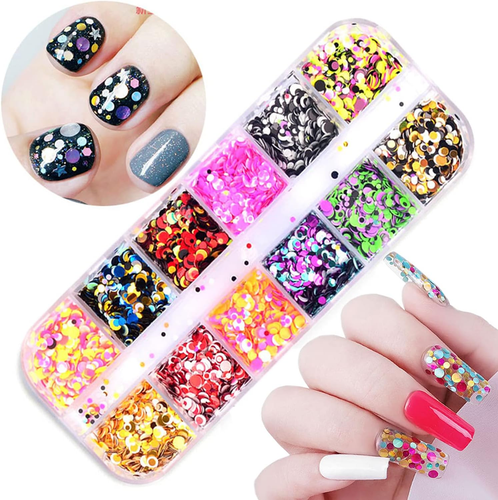 12 Colors Laser Mixed Circle Nail Glitter Sequins 3D Nail Art Accessories Hologr - Picture 10 of 12