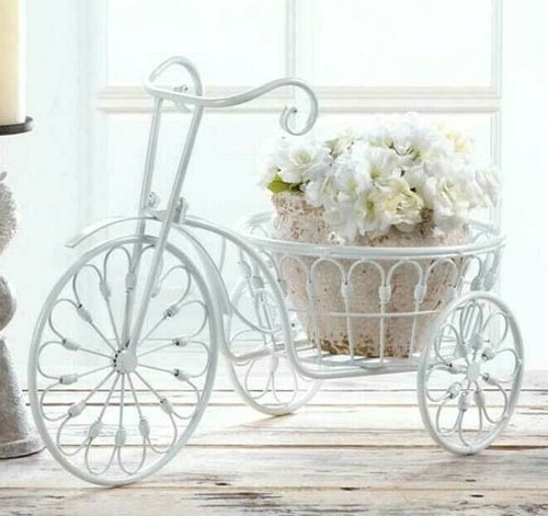 NOSTALGIC WHIMSICAL WHITE IRON BICYCLE PLANTER-PLANT STAND *Indoor/Outdoor* NIB - Picture 3 of 12