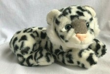 Stuffed Plush Black and White Leopard Blue Eyed Wild Cat 19 in Vintage 1980s