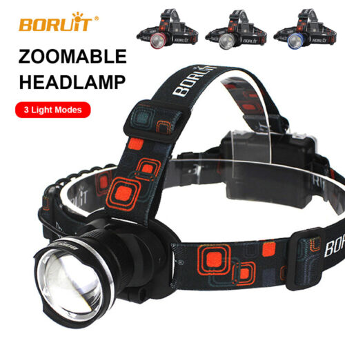 BORUiT LED Headlight 1000LM 3-Mode Zoom Headlight Waterproof Head Torch Camping - Picture 2 of 32
