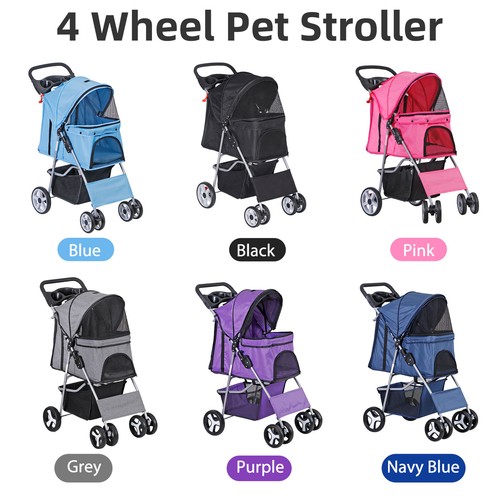 6 Colors Foldable Carrier Strolling Cart 4 Wheel Pet Stroller Dog w/ Cup Holder - Picture 1 of 73