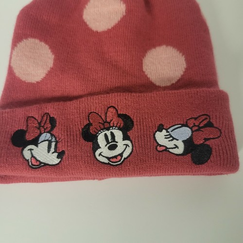 Disney Minnie Mouse Girls Winter Mauve Pom Pom 3 Minnie Mouse Appliqués Hat - Picture 2 of 4