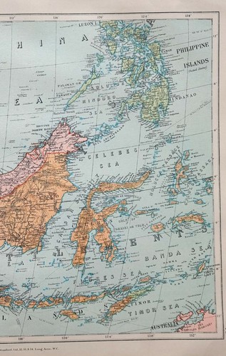 1926 MAPA DE INDIAS ORIENTALES INDO CHINA FRANCESA CAMBOYA PENÍNSULA MALAYA BORNEO SUMATRA - Imagen 3 de 4