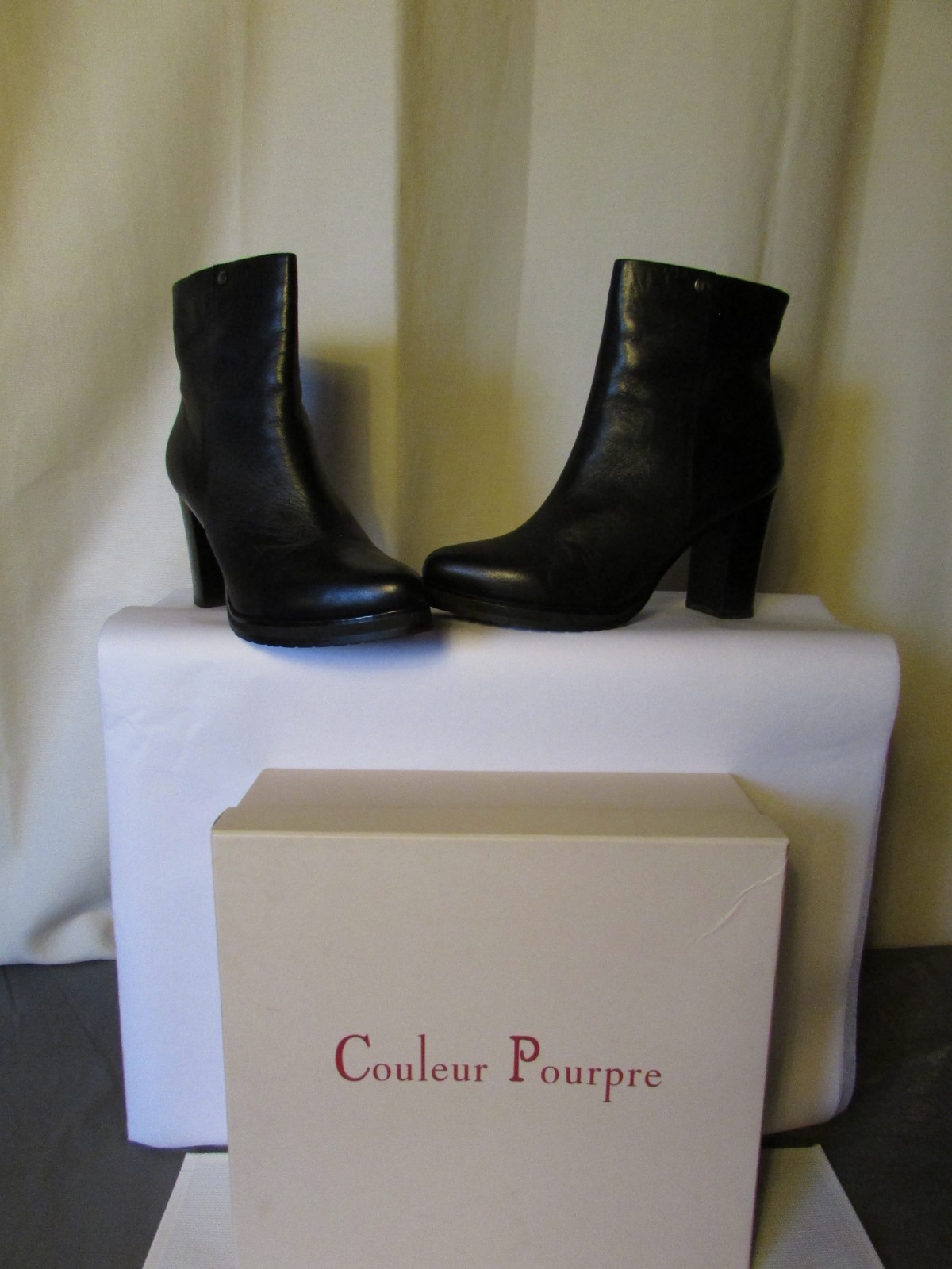 Botines Color Pourpre Cuero Negro Botines Color Pourpre Cuero Negro