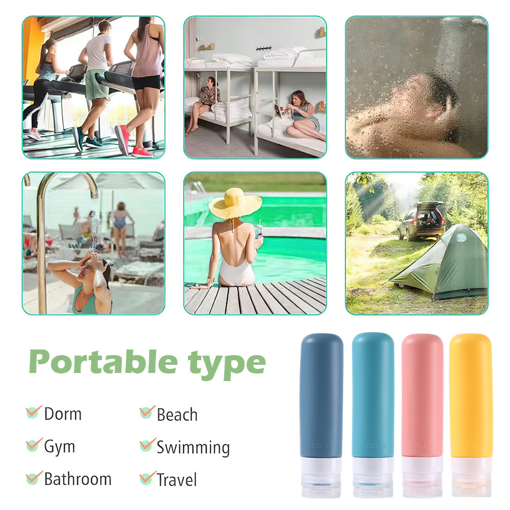 4pcs Travel Bottle Home Leak Proof Toiletries Camping Light Weight 100ml Shampoo - Picture 6 of 8