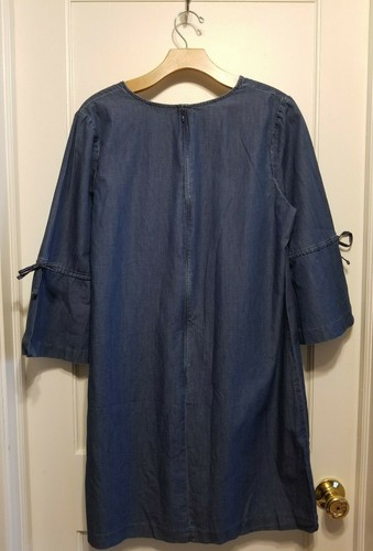 Vestido Ann Taylor Petite Chambray Mangas Campana, 100% Algodón, Talla 12P, Nuevo con Etiquetas - Imagen 9 de 11