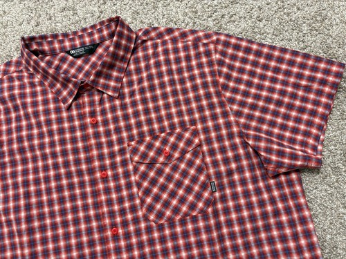 Outdoor Research Shirt Mens 3XL Red Seapine Short Sleeve Button Up Plaid Outdoor - Picture 5 of 17