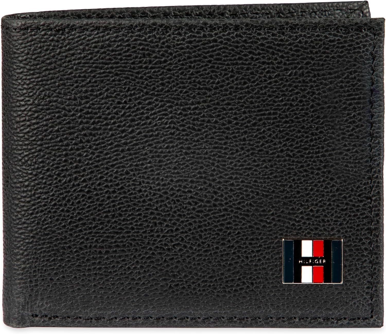 TOMMY HILFIGER Black Enamel Flag Logo Slim Fold RFID Bi-Fold Wallet NEW