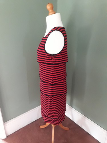 SPENSE Red & Black Fully Lined Striped Stretch Layered Tiered Dress XL UK 14-16 - Picture 2 of 6