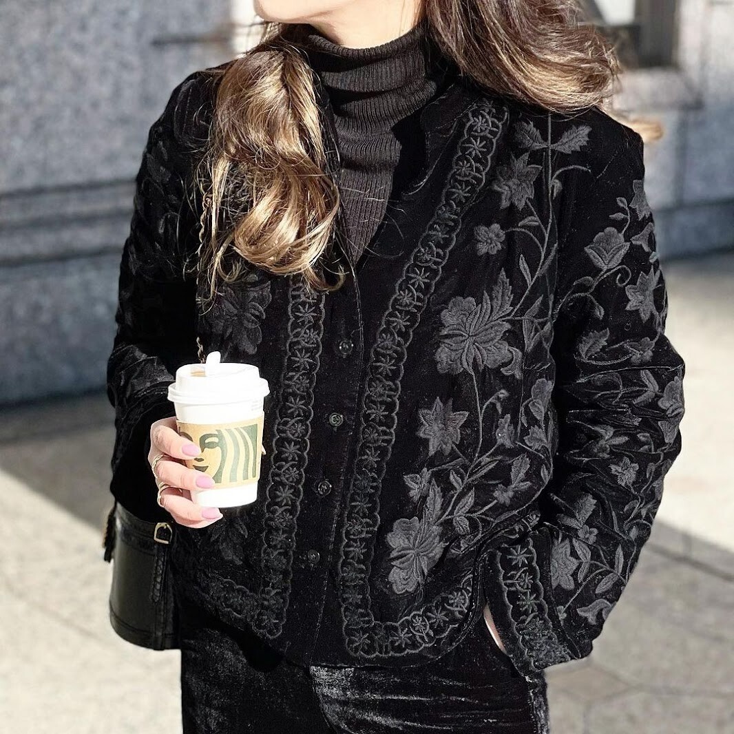 ZARA BLACK VINE IVY FLORAL EMBROIDERED VELVET BLOUSE BUTTON UP CROP OVER  SHIRT | eBay